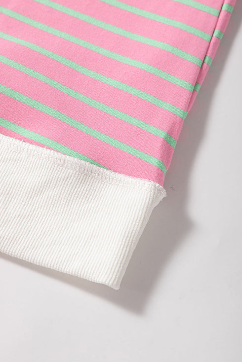 Striped Cotton Blend Crew Neck Cap Sleeve Daily T Shirt
