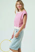 Striped Cotton Blend Crew Neck Cap Sleeve Daily T Shirt