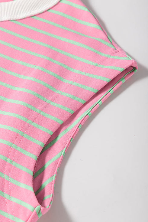 Striped Cotton Blend Crew Neck Cap Sleeve Daily T Shirt