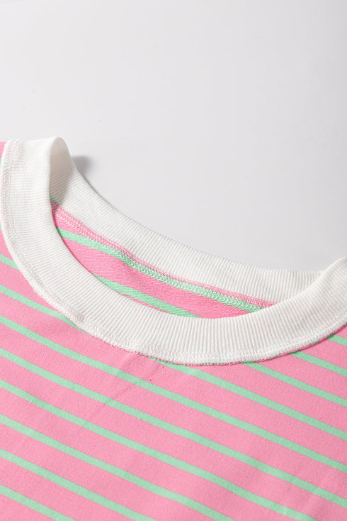 Striped Cotton Blend Crew Neck Cap Sleeve Daily T Shirt