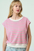 Striped Cotton Blend Crew Neck Cap Sleeve Daily T Shirt