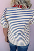 Striped Cotton Blend Puff Sleeve Polo Collar Blouse