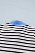 Striped Cotton Blend Puff Sleeve Polo Collar Blouse