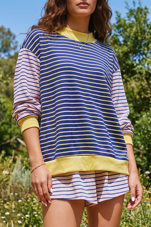 Striped Crew Neck Casual Long Sleeve Pullover Top