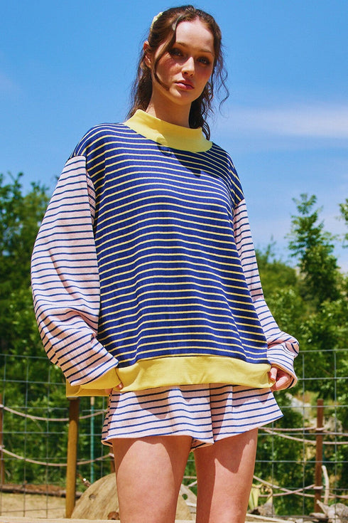 Striped Crew Neck Casual Long Sleeve Pullover Top