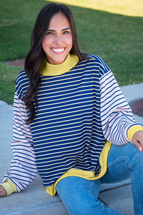 Striped Crew Neck Casual Long Sleeve Pullover Top