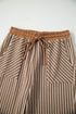 Striped Crew Neck Drawstring Waist Wide Leg Pant Set