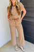 Striped Crew Neck Drawstring Waist Wide Leg Pant Set