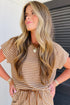 Striped Crew Neck Drawstring Waist Wide Leg Pant Set