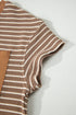 Striped Crew Neck Drawstring Waist Wide Leg Pant Set
