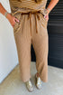 Striped Crew Neck Drawstring Waist Wide Leg Pant Set