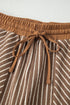Striped Crew Neck Drawstring Waist Wide Leg Pant Set