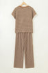 Striped Crew Neck Drawstring Waist Wide Leg Pant Set