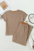 Striped Crew Neck Drawstring Waist Wide Leg Pant Set