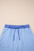 Striped Crew Neck Drawstring Waist Wide Leg Pant Set