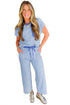 Striped Crew Neck Drawstring Waist Wide Leg Pant Set