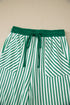 Striped Crew Neck Drawstring Waist Wide Leg Pant Set