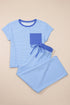 Striped Crew Neck Drawstring Waist Wide Leg Pant Set