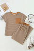 Striped Crew Neck Drawstring Waist Wide Leg Pant Set