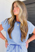 Striped Crew Neck Drawstring Waist Wide Leg Pant Set