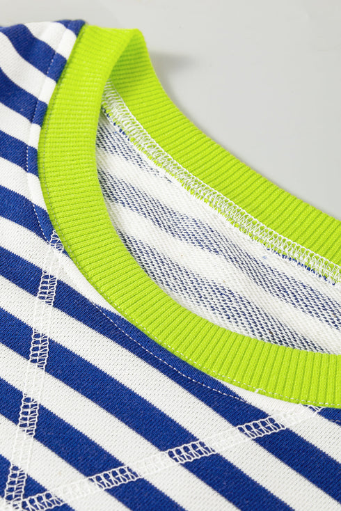 Striped Crew Neck Drop Shoulder Pullover Sweatshirt