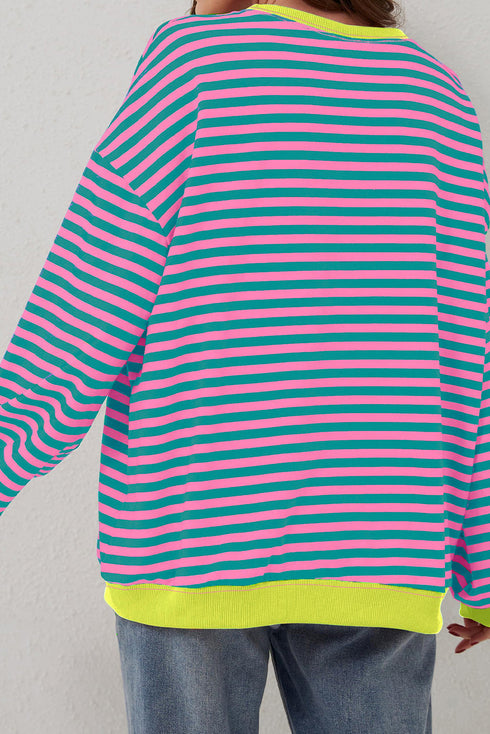 Striped Crew Neck Drop Shoulder Pullover Sweatshirt