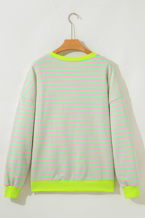 Striped Crew Neck Drop Shoulder Pullover Sweatshirt