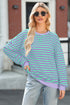 Striped Crew Neck Drop Shoulder Pullover Sweatshirt