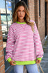 Striped Crew Neck Drop Shoulder Pullover Sweatshirt