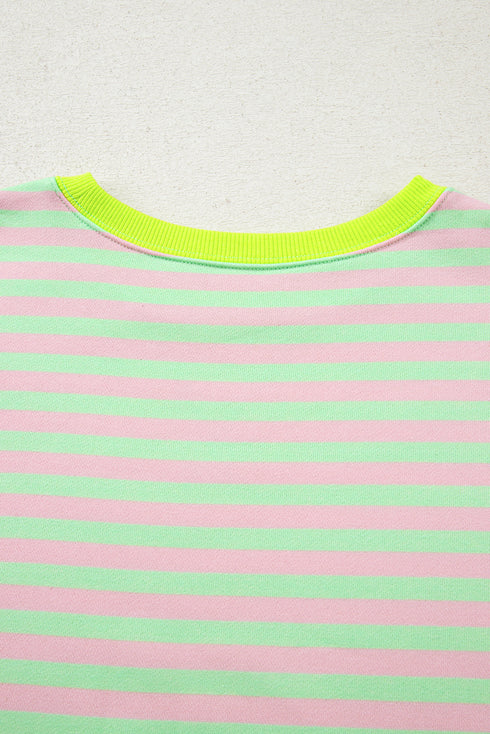 Striped Crew Neck Drop Shoulder Pullover Sweatshirt