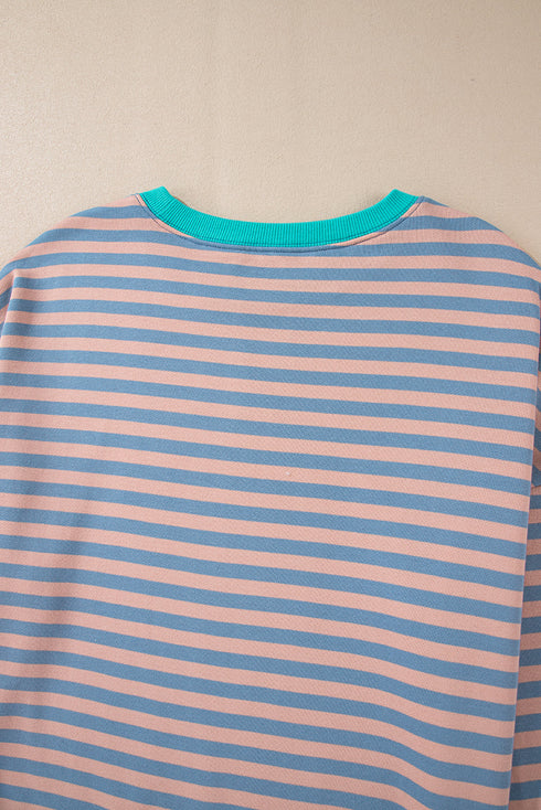 Striped Crew Neck Drop Shoulder Pullover Sweatshirt