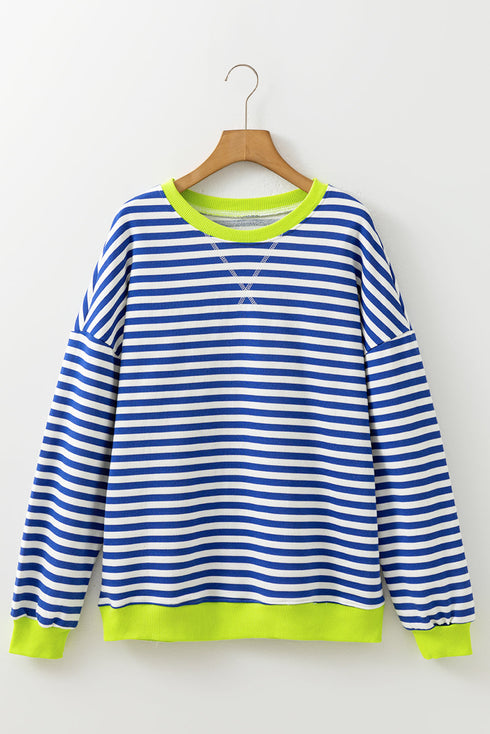 Striped Crew Neck Drop Shoulder Pullover Sweatshirt