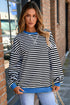 Striped Crew Neck Drop Shoulder Pullover Sweatshirt