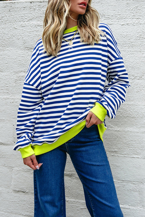 Striped Crew Neck Drop Shoulder Pullover Sweatshirt