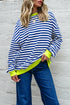 Striped Crew Neck Drop Shoulder Pullover Sweatshirt