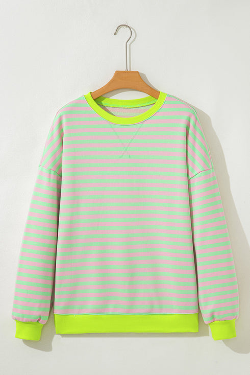 Striped Crew Neck Drop Shoulder Pullover Sweatshirt