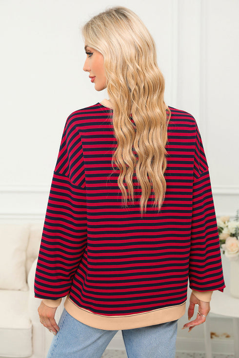 Striped Crew Neck Drop Shoulder Pullover Sweatshirt