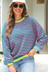 Striped Crew Neck Drop Shoulder Pullover Sweatshirt
