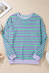 Striped Crew Neck Drop Shoulder Pullover Sweatshirt
