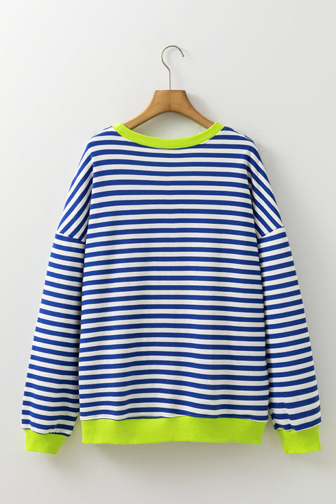 Striped Crew Neck Drop Shoulder Pullover Sweatshirt