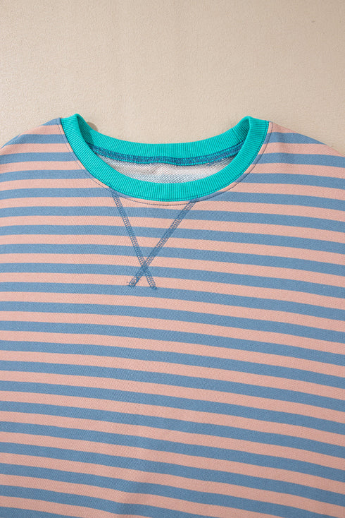 Striped Crew Neck Drop Shoulder Pullover Sweatshirt
