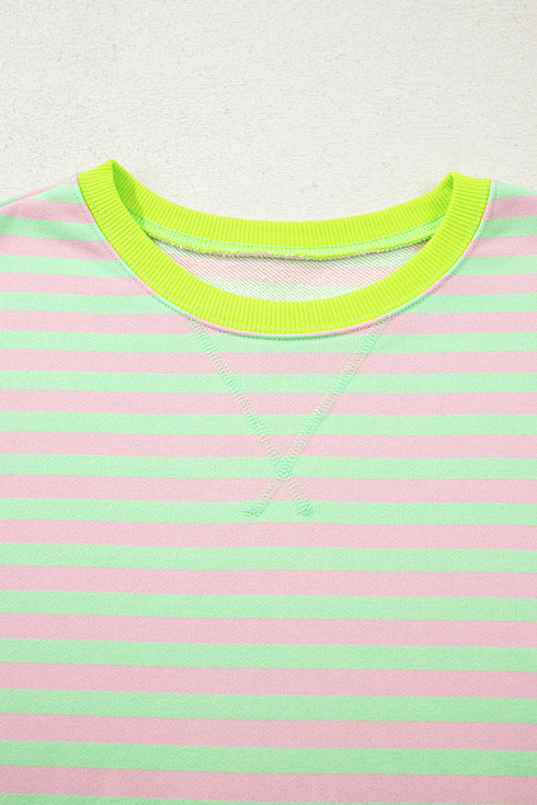 Striped Crew Neck Drop Shoulder Pullover Sweatshirt