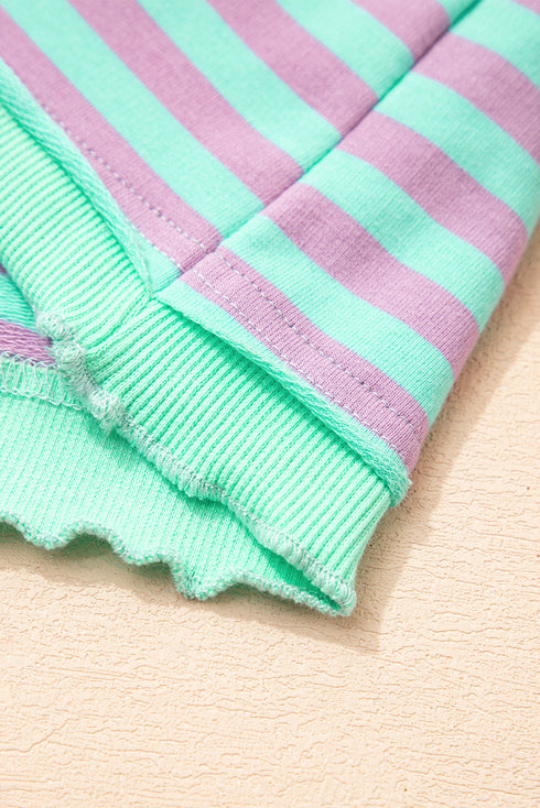 Striped Crew Neck Exposed Seam Pullover Sweatshirt