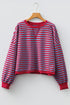 Striped Crew Neck Exposed Seam Pullover Sweatshirt