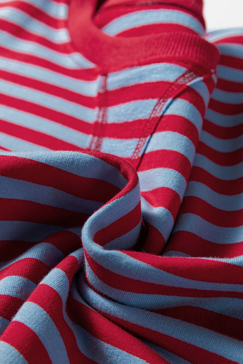 Striped Crew Neck Exposed Seam Pullover Sweatshirt