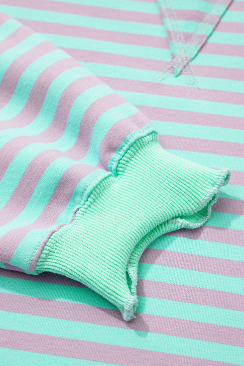 Striped Crew Neck Exposed Seam Pullover Sweatshirt