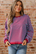 Striped Crew Neck Exposed Seam Pullover Sweatshirt
