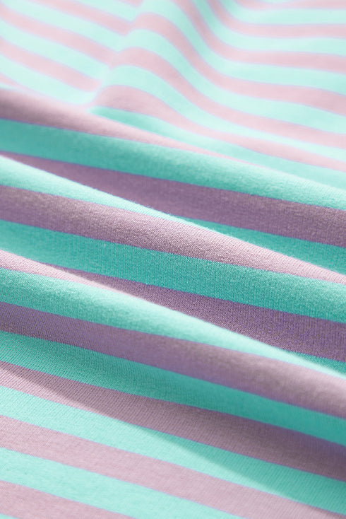 Striped Crew Neck Exposed Seam Pullover Sweatshirt
