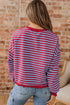 Striped Crew Neck Exposed Seam Pullover Sweatshirt