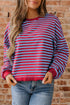 Striped Crew Neck Exposed Seam Pullover Sweatshirt